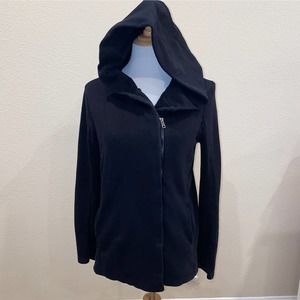 JAMES PERSE HOODED ZIP FRONT SWEATSHIRT STRETCH JACKET BLACK WOY2838CU   Size 4